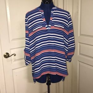 Hippie Rose Blue & Salmon V Neck Tunic Size xL